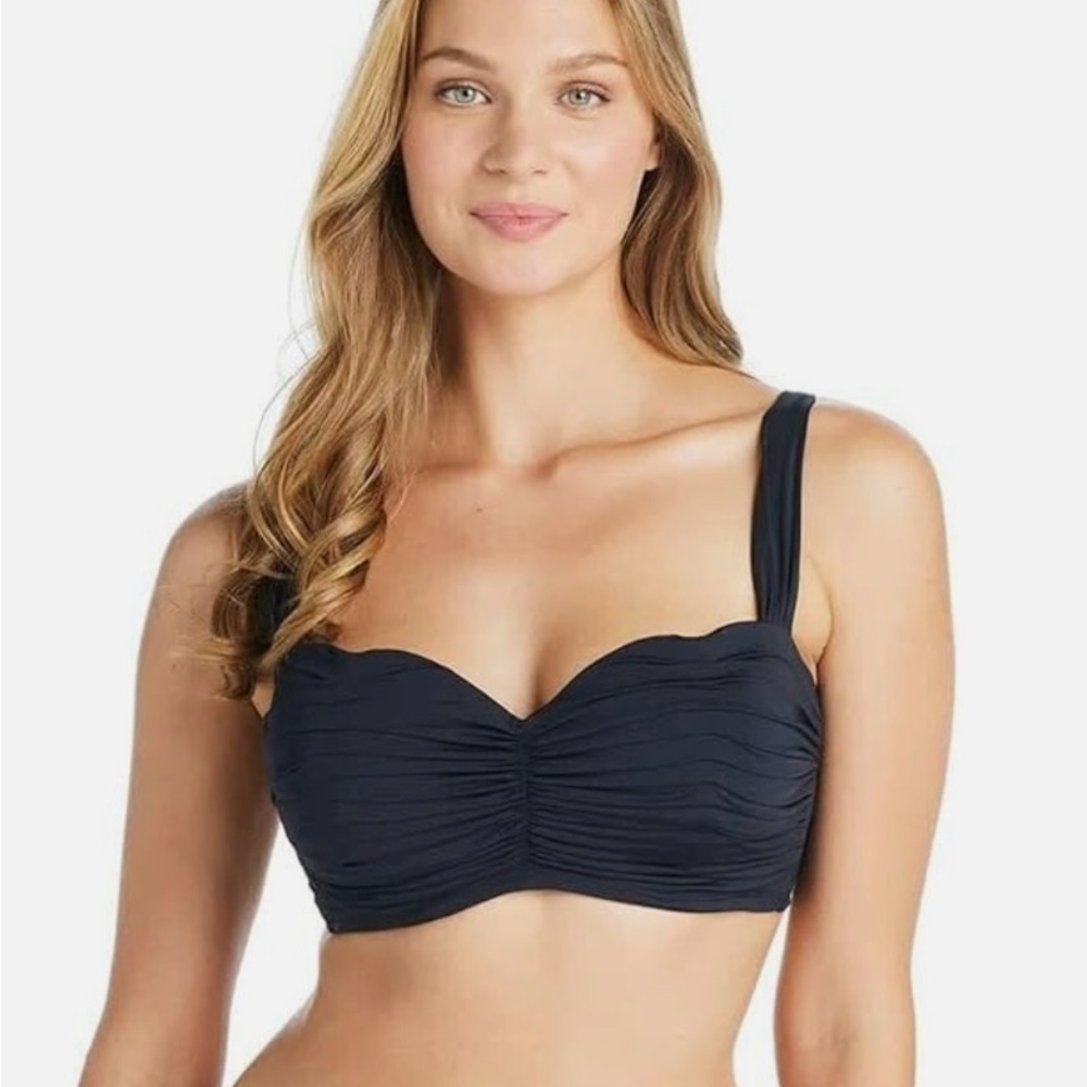 Bleu Rod Beattie Kore Shirred Underwire Bandeau Bikini Swim Top Black, 36D